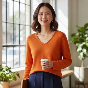 Vintage Jamie Scott Women Sweater Size M 100% Acrylic Long Sleeve Orange